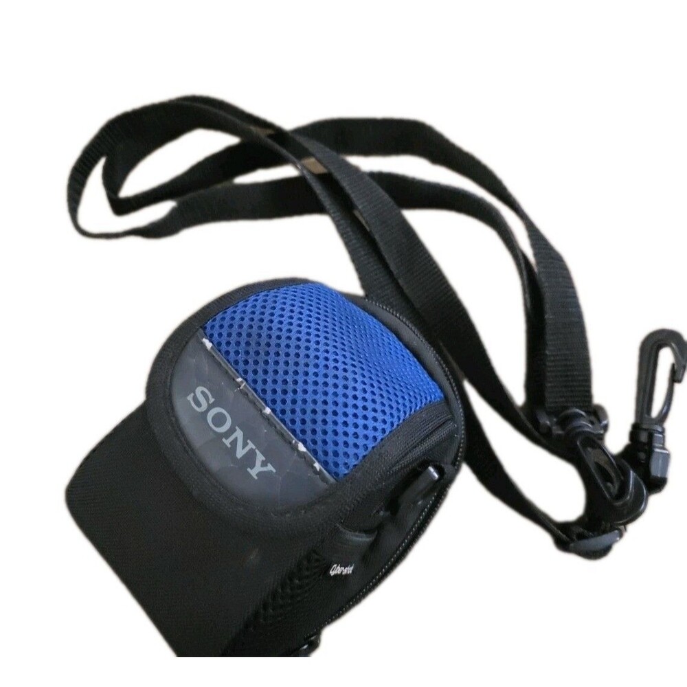SONY CYBERSHOT Digital Camera Case SOFT PADDED BAG w SHOULDER STRAP Black Blue